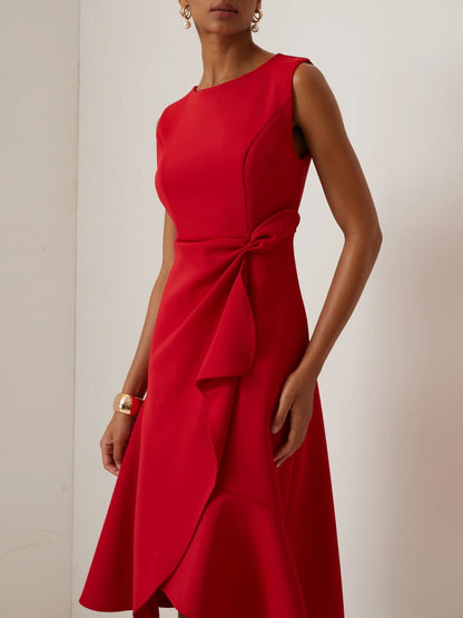 Sleeveless Crew Neck Temperament Midi Dresses