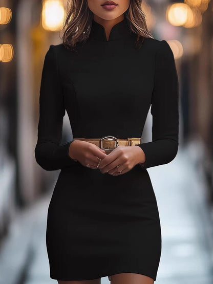 Grace White Hip-hugging Stand Collar Commuting Mini&Short Dresses