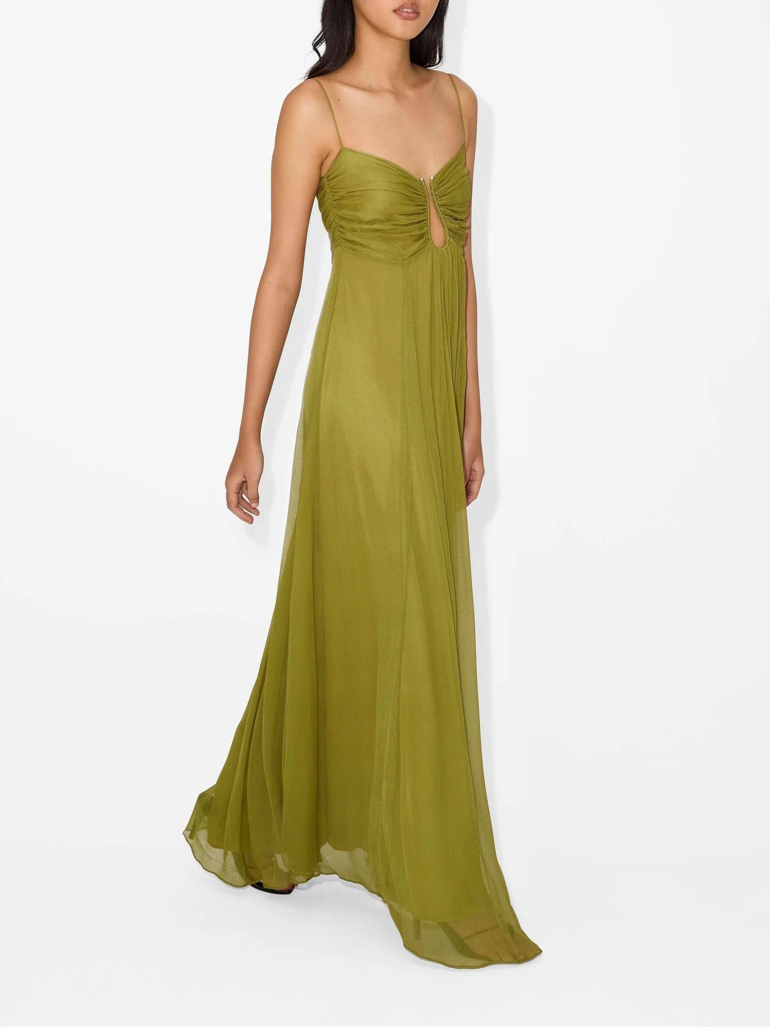 Sweetheart Spaghetti Strap Keyhole Empire Pleated Chiffon Maxi Gown