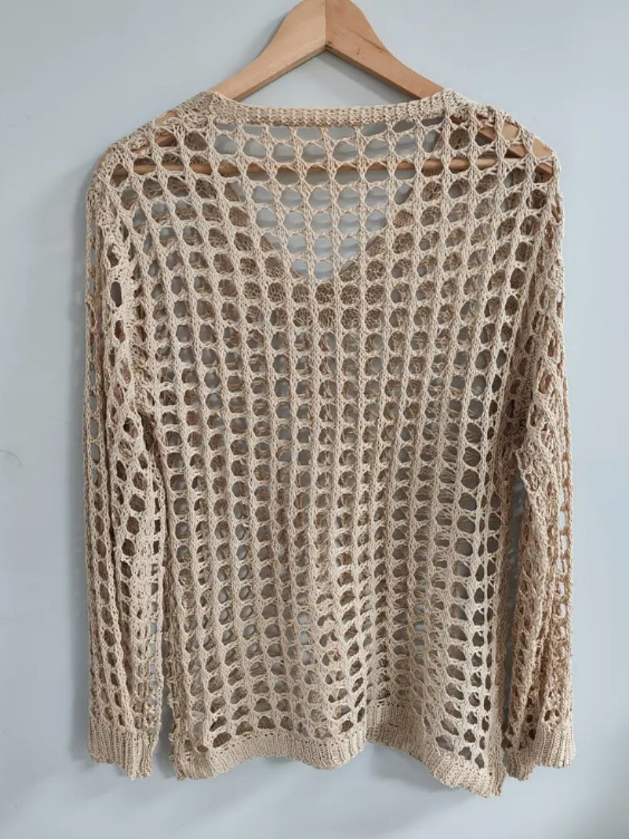 Hollow-out Knit Sun Protection Shirt Beach See-through Top