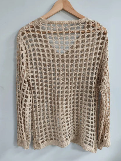 Hollow-out Knit Sun Protection Shirt Beach See-through Top