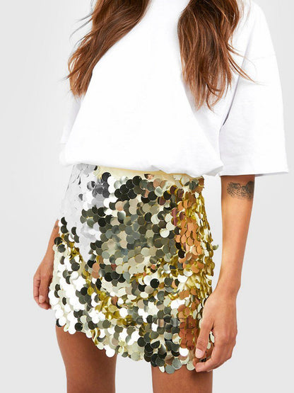 Sequins Hip Wrap High-waisted Short Skirt