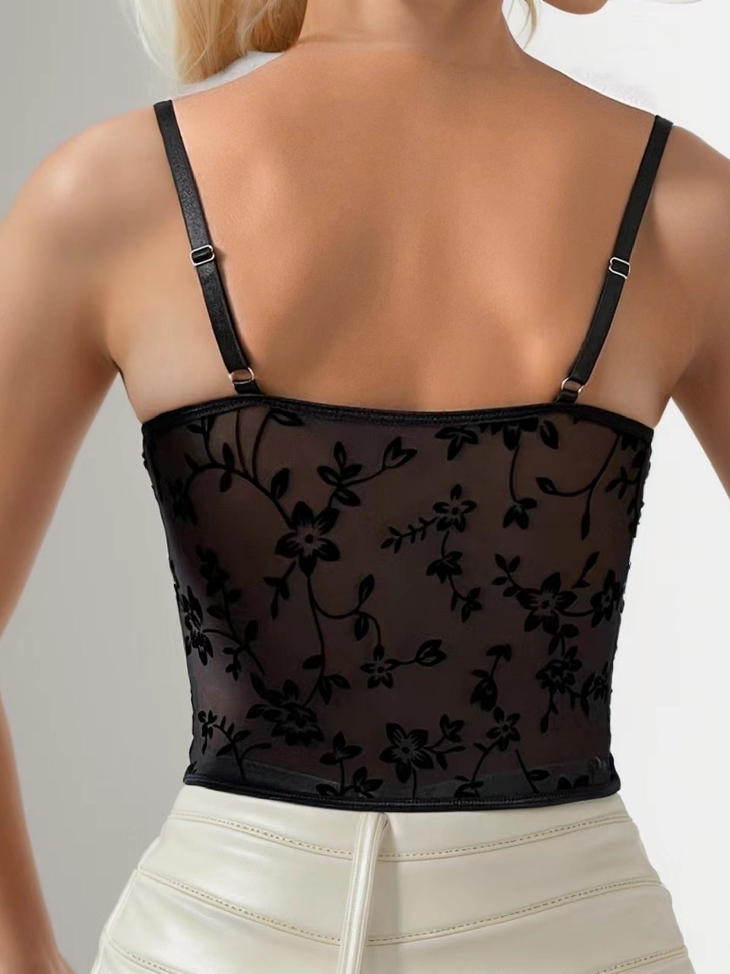 Flocking Printing Herringbone Buckle Backless Tight-fitting Tank Top