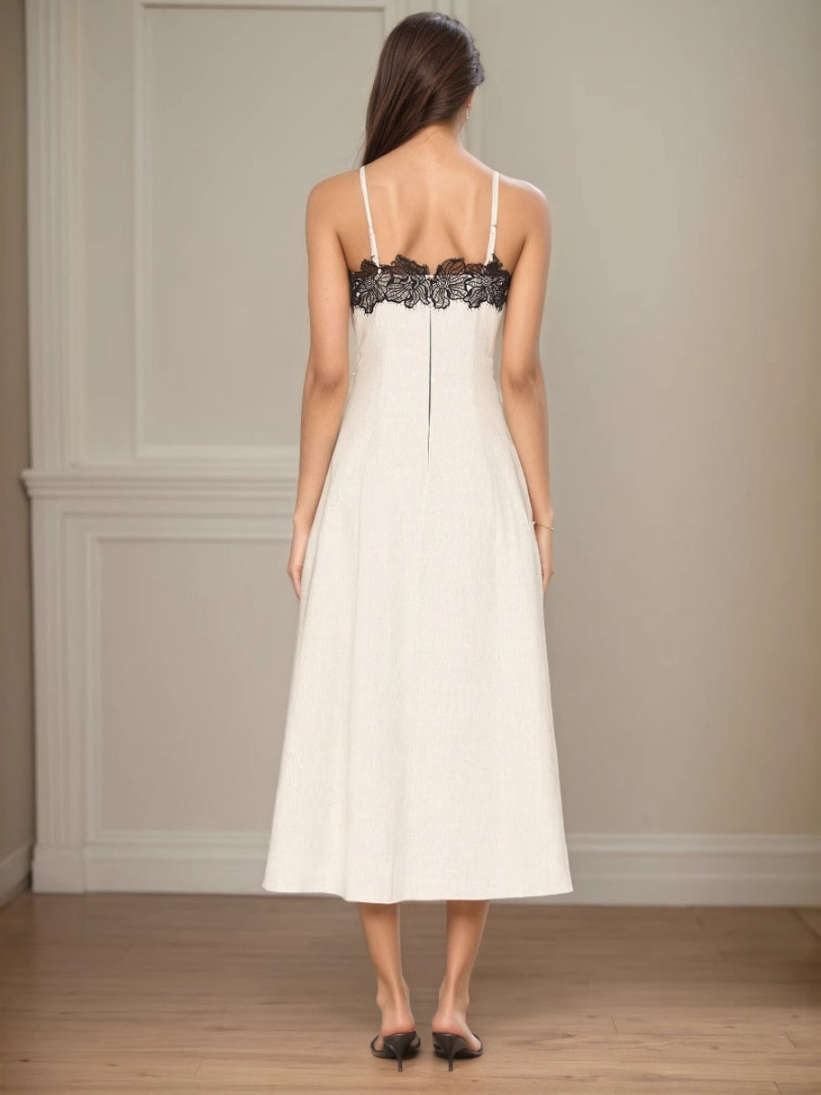 Lace Stitching Grace Temperament White Maxi Dresses
