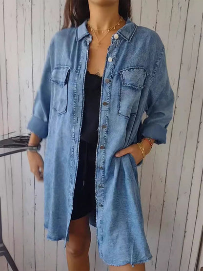Washed Denim Lapel Coat