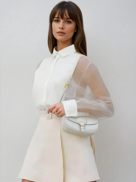 Atelier Sheer Organza Blouse | Puff Sleeve | Lapel Collar
