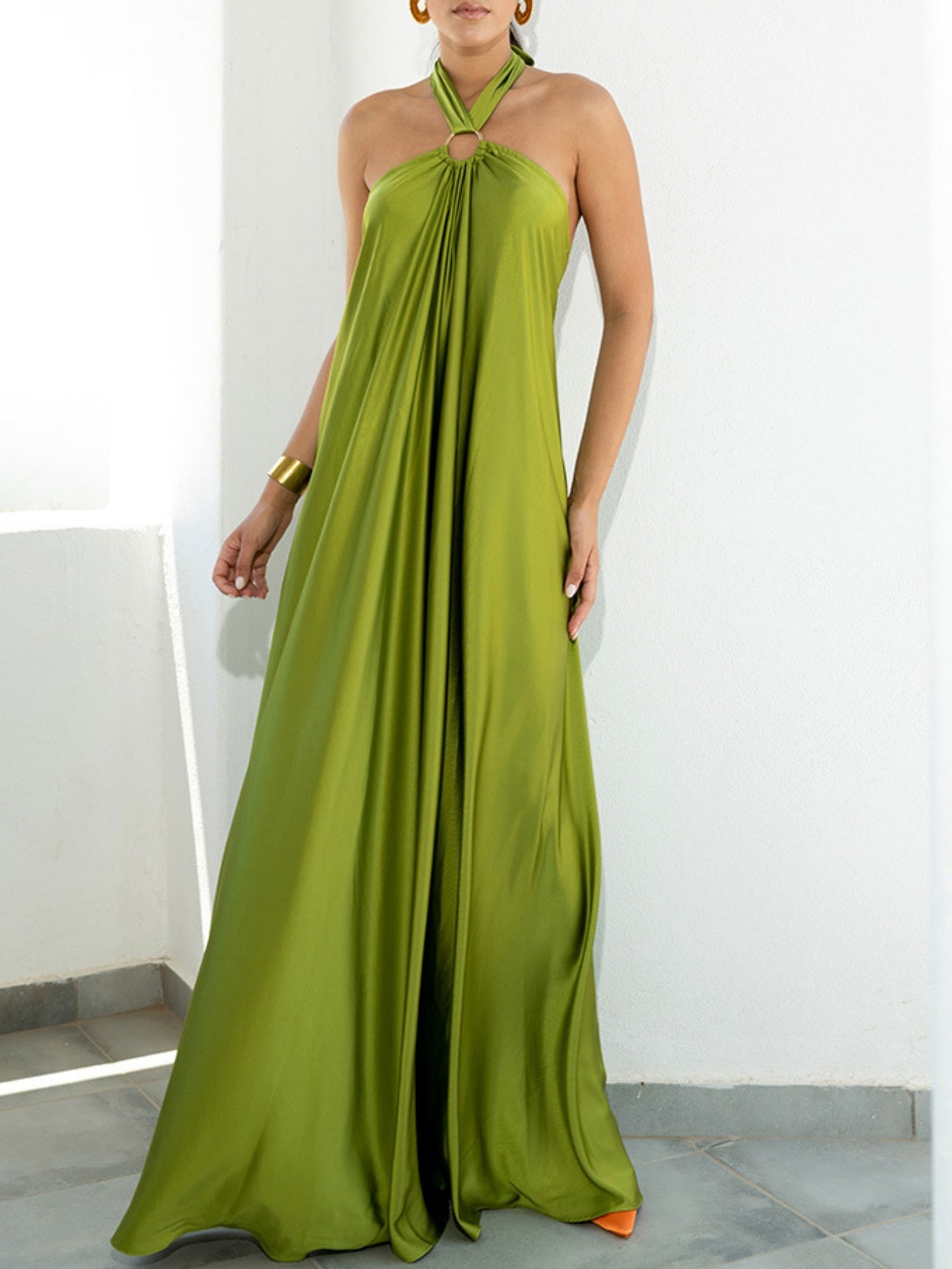 Satin Neckband Large Skirt Maxi Dresses