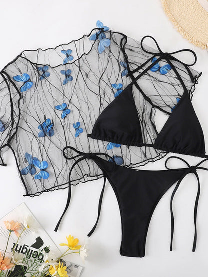 Butterfly Mesh Bikini Three-Piece Set
