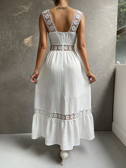 Lace Cutout Trim Sleeveless Patchwork Slim Fit Maxi Dresses