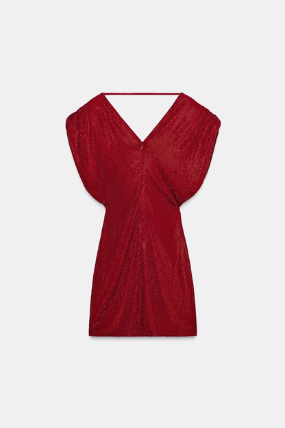 Sparkling Rhinestone Shoulder Pad Mini Dress