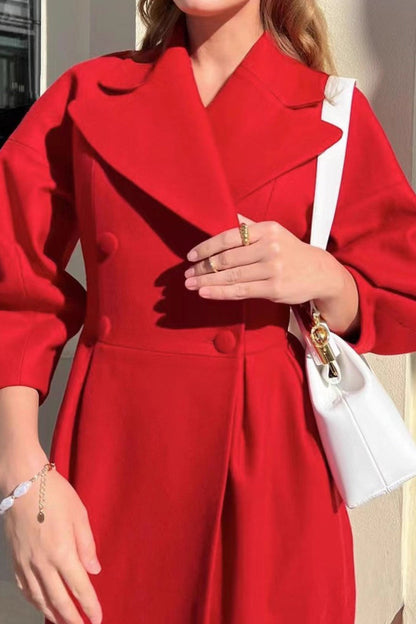 Lapel Lantern Sleeve Button-down Long Coat