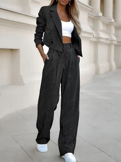 Pinstripe Cropped Blazer Pants Set