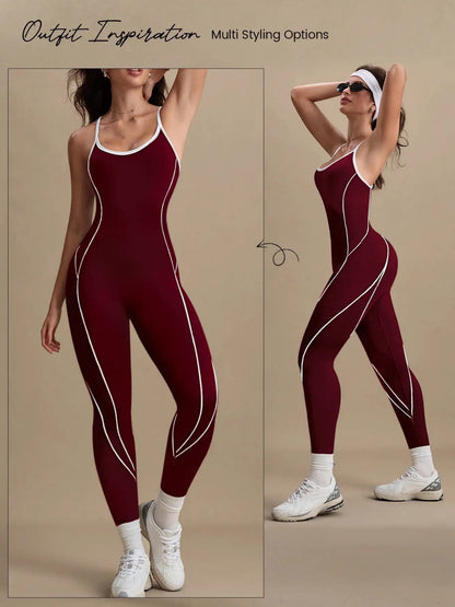 Cross Shoulder Straps Color-blocked Fitness Exercise Bodysuits