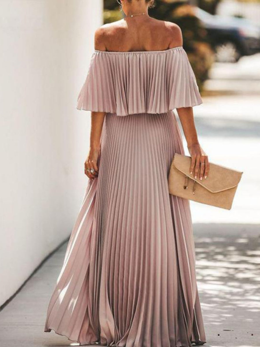 Tube Top Off Shoulder Chiffon Crimp Maxi Dress