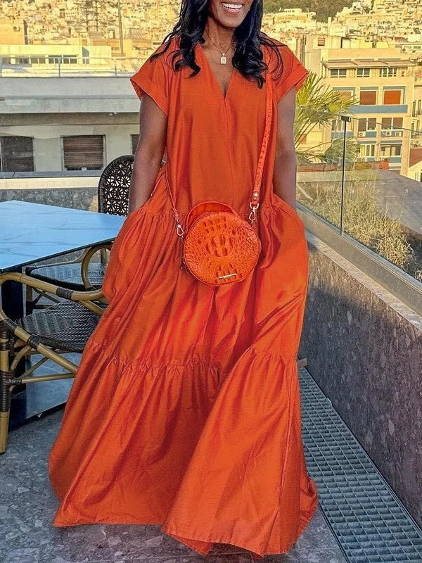 V-neck Short-sleeved Maxi Dress