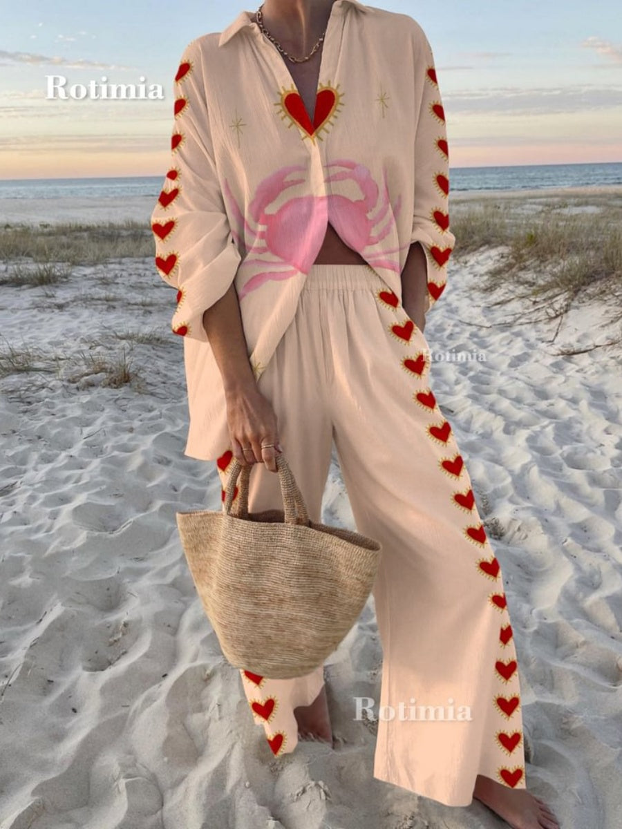 Hawaiian Vacation Style Shirt Casual Two-piece Set