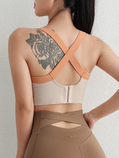 Color-blocked All-in-one Earthquake-resistant Gathering Sports Bra