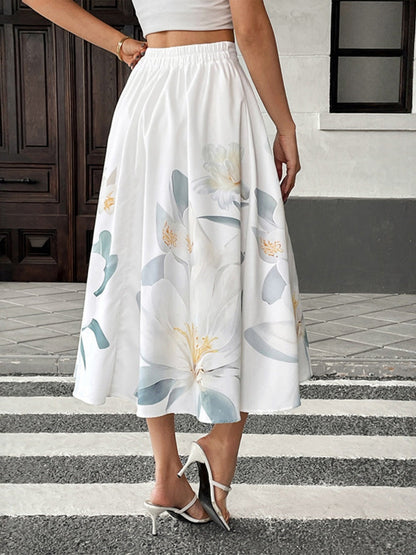 Printed Button Decoration Vacation Skirts