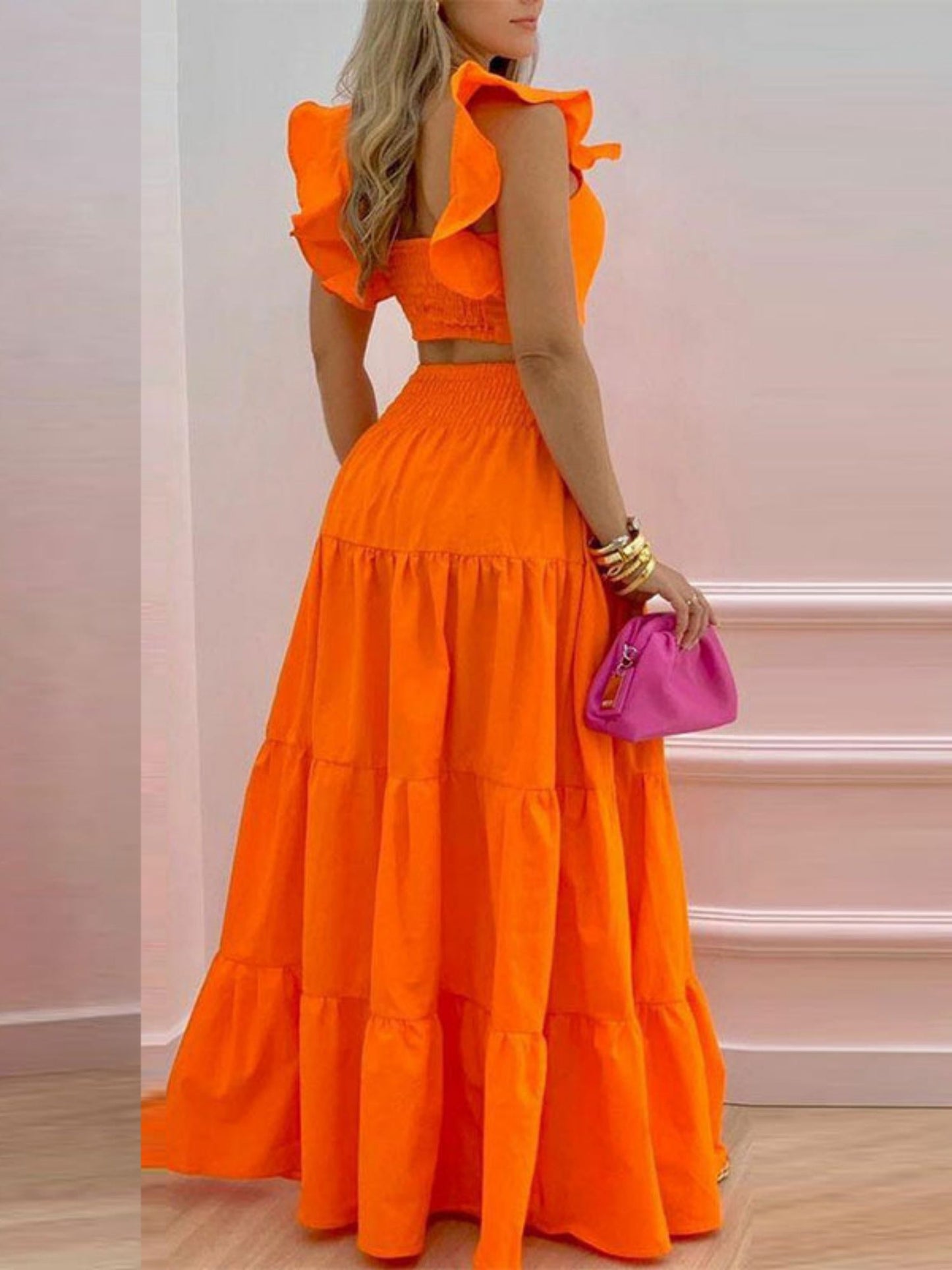 Tank Top Pleated Multi-layered Midi Skirt 2-piece Sets