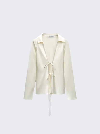 Ivory Charm Front-Tie Shirt