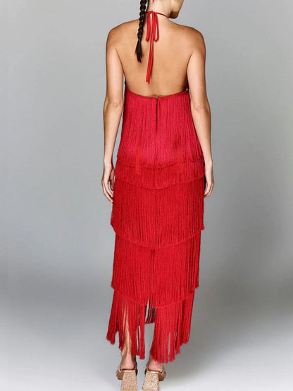 Halter Tassel Backless Cross Maxi Dresses