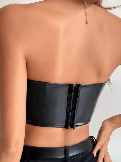 PU Glossy Patent Leather Cropped Tube Top