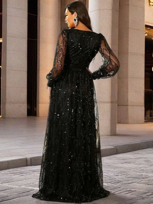 Mesh Sequined Maxi Dress