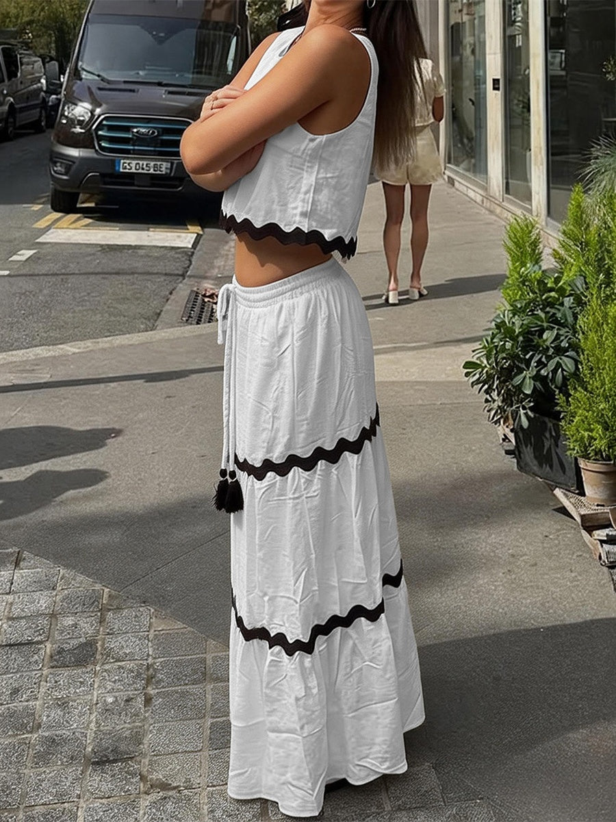 White Vacation Casual Vest Dress Two-piece Set