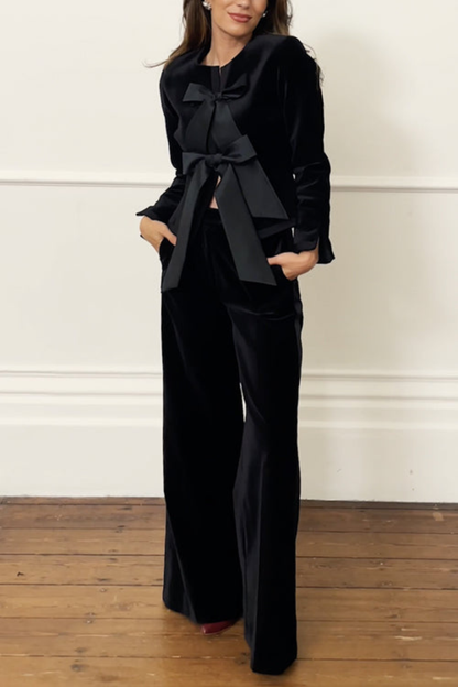 Elegant Velvet Bow Two-Piece Set