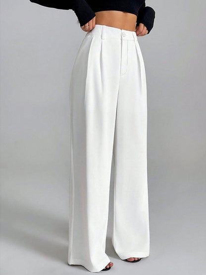Solid Color Loose Button-down Suit Trousers