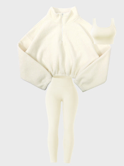 Tracksuit Plush Sweatshirt Yoga Pants Tank Tops Outdoor Leisure 3-piece Sets