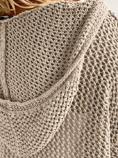 Knitted Outer Layer Sun Protection Knitted Hooded See-through Top