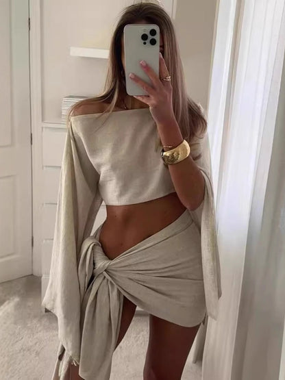 Beach Vacation Sun Protection Breathable Long-sleeved Top And Short Skirt 2-piece Sets