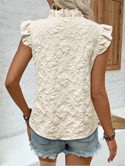 Pullover Jacquard Short-sleeved T-shirt With Ruffles