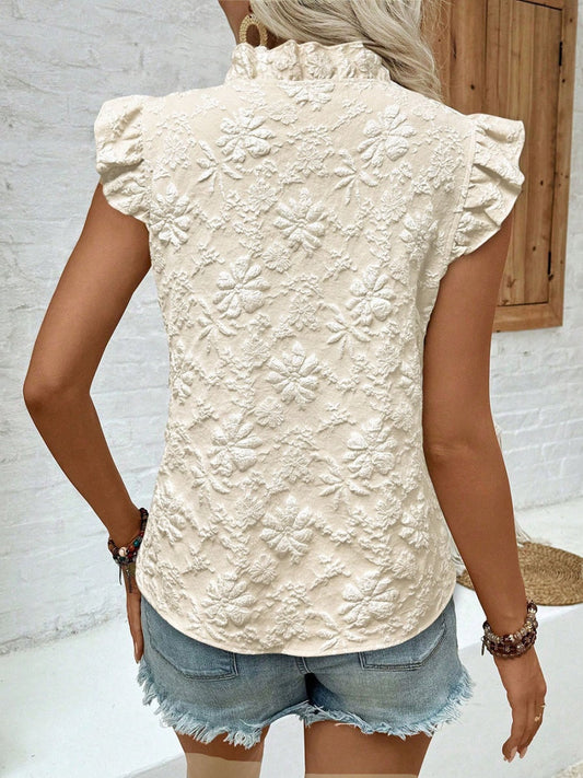 Pullover Jacquard Short-sleeved T-shirt With Ruffles