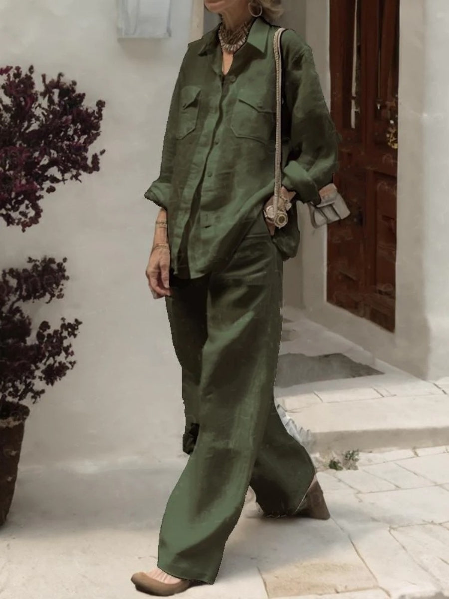 Long-sleeved Shirt And Loose-fitting Pants Two-piece Set