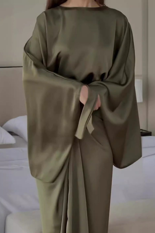 Satin Batwing Sleeve Maxi Dress