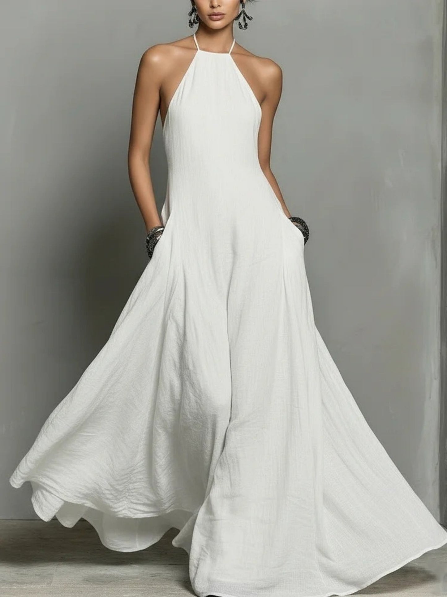 Neckband Backless Sleeveless Maxi Dresses