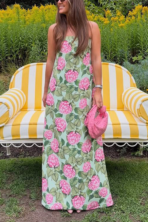 Strapless Tube Jardin Print Maxi Dress