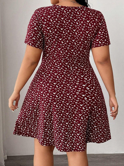 Floral Print V-neck Short Sleeve Mini&Short Dresses