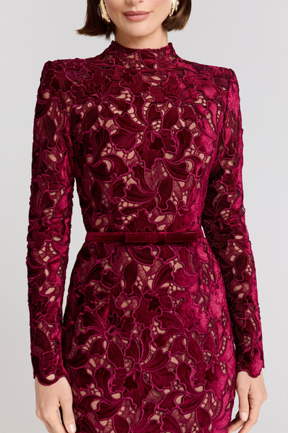 Diane Burgundy Lace Long Sleeve Midi Dress