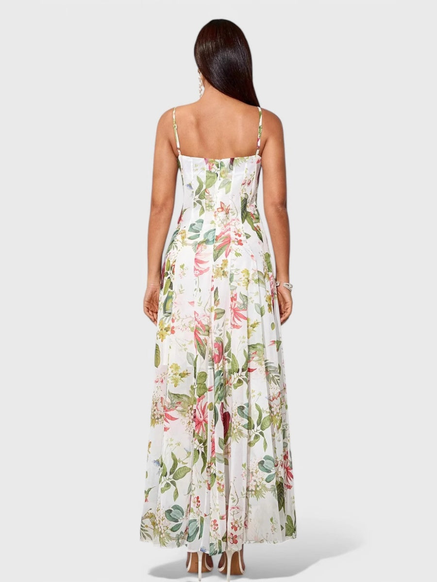 Fresh And Elegant Floral Print Halter Top Maxi Dresses