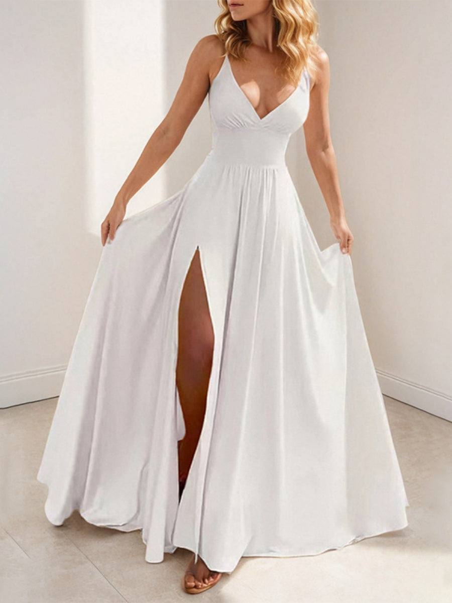 Solid Color Long Dress With Slit