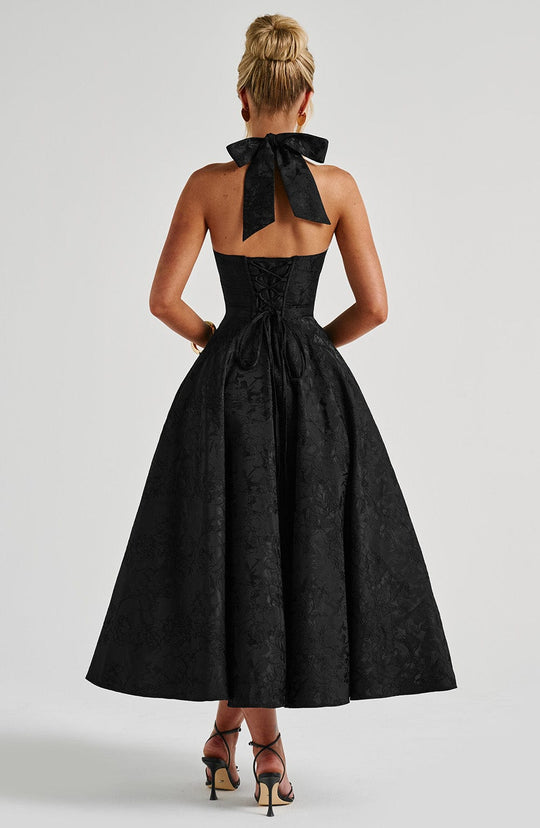 Halter Neck Satin Midi Dress | A-Line Silhouette