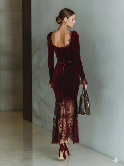 Lace Velvet Fishtail Parties Maxi Dresses