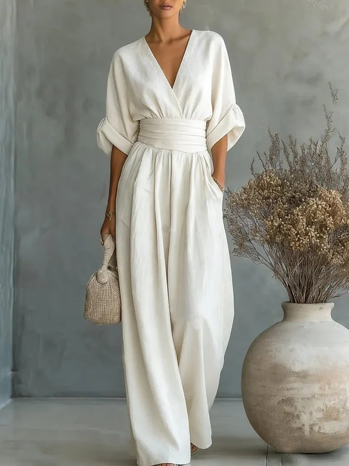 Waist-cinching V-neck Elegant Women's Jumpsuit