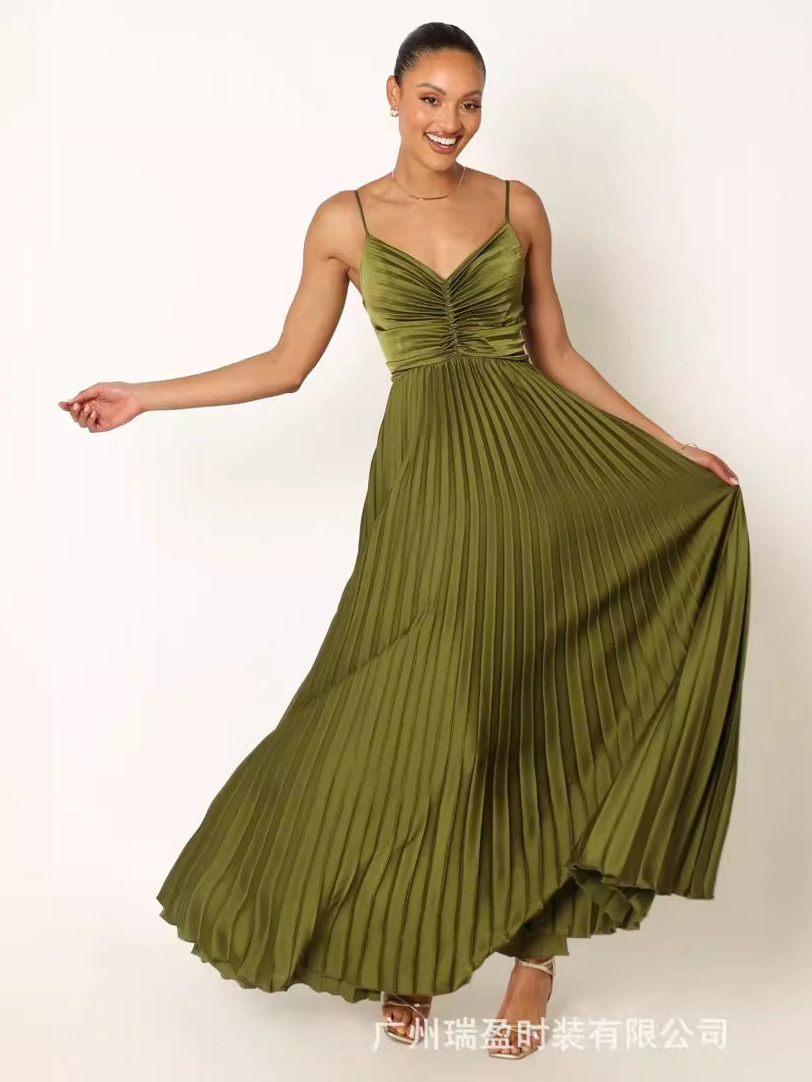 Camisoles Green Formal Dress Crimp Maxi Dresses