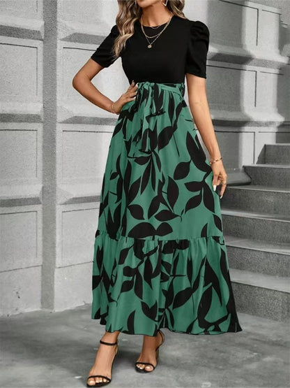 Floral Print High-waisted Long Dress