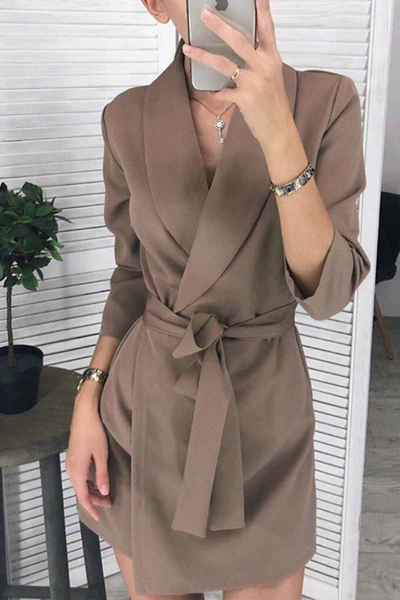 Shawl Collar Wrap Blazer Self Tie Belt Mini Dress