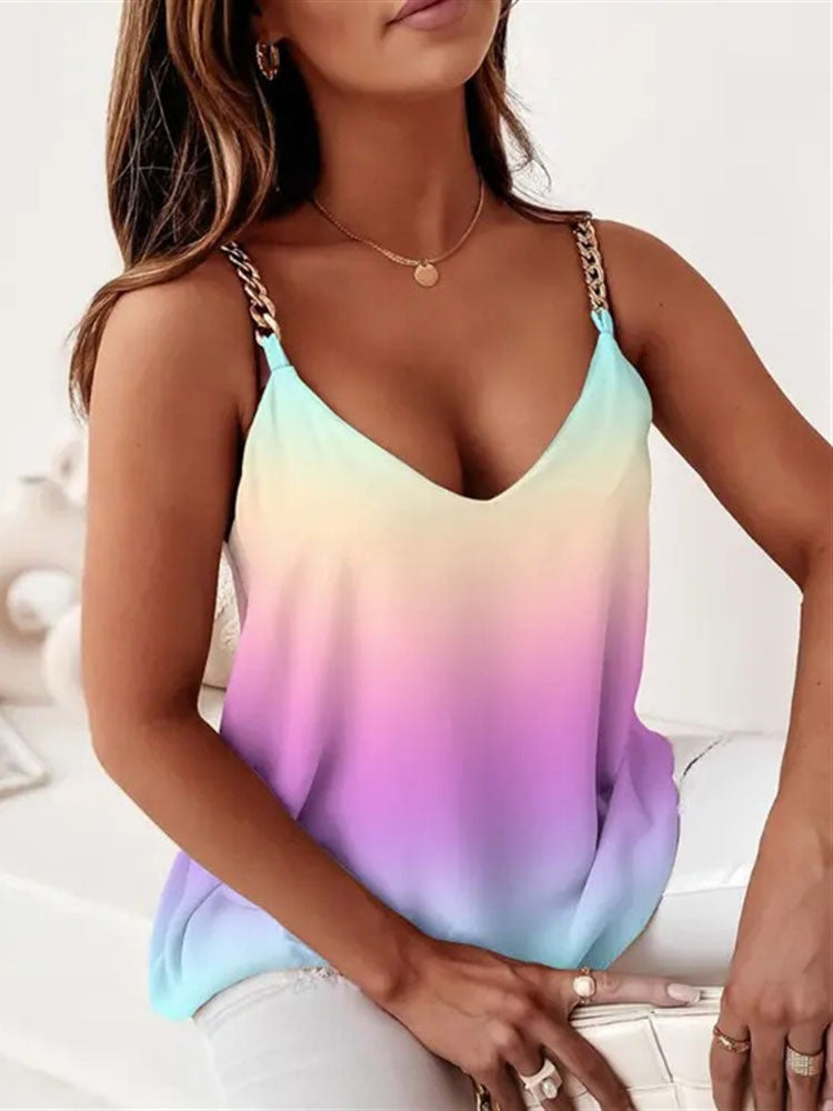 Simple Sleeveless Chain Strap Printed Vest